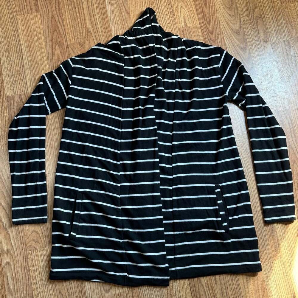 A New Day Cardigan Size S Black White Striped Open Front